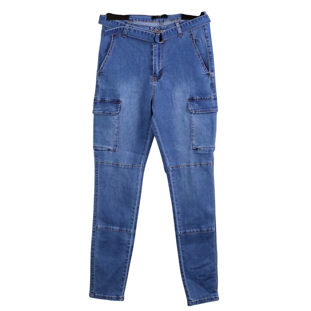 Twiin Sisters Cargo Skinny Jeans Womens Medium Blue Belted Denim High Rise NWT